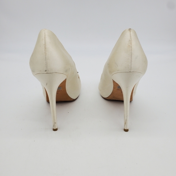 Badgley Shoes Women 9M Mischka Jeannie Ivory Satin Evening Platform Bridal Pumps - Picture 7 of 11